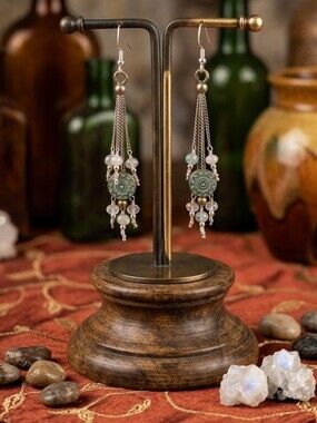Gold-Tone Filigree Chain Tassel Earrings with Bead Accents